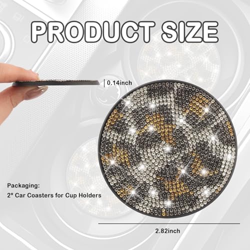 Juego de 2 portavasos leopardos con brillantina para autos miniatura 2