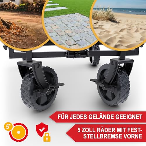 ONBEST Bollerwagen faltbar – Plus Regenschutz – 61 Liter groß es Fassungsvermögen – Outdoor – Zwei Farben: schwarz/Grau – klappbarer Strandbollerwagen – Faltbollerwagen – Bild 4