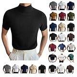 HJINGSUN Mock Turtleneck Shirts for Men Solid Knitted Short Sleeve T Shirts Stretch Slim Lightweight Tshirt Basic Undershirts Mens Turtleneck Long Sleeve Shirts(01-White,Medium)