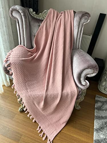 Evaland 56 X 79 Inches Turkish Cotton Blanket And Throw Blanket, Machine-Washed, Comfy Bed Blanket, Bed Throw, Super Soft Blankets And Throws For Couch, Sofa, Bed, Traveling, Coral Pink #TOP4