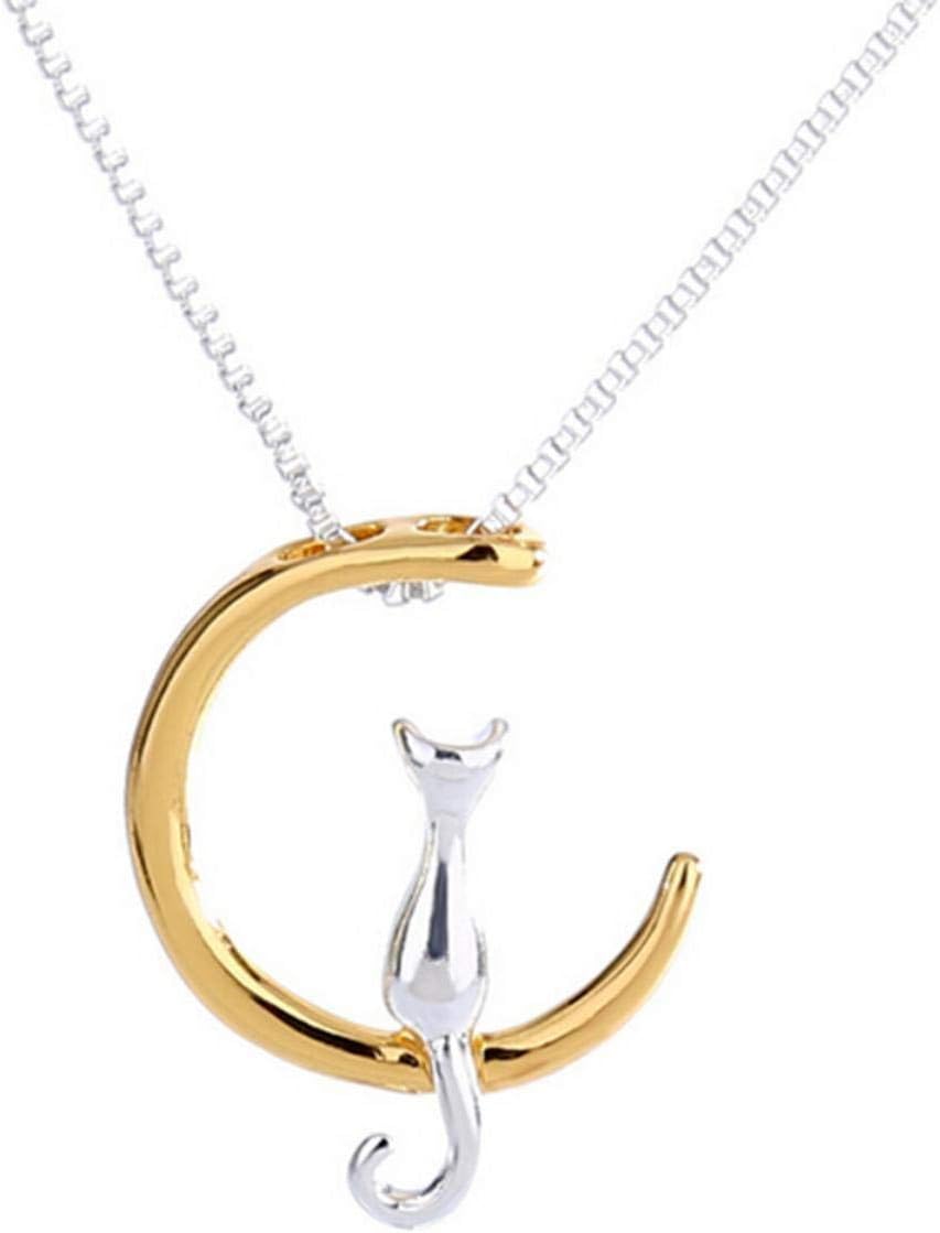 dc jewelsGold Plated Cute Cat on Moon Pendant for Women & Girls