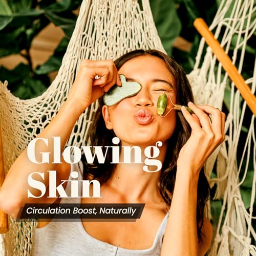 Image of ROSELYNBOUTIQUE Gua Sha Facial Tools & Jade Roller Original Face Massager for Puffiness Wrinkless Skin Care Routine - Self Care Gift for Men Women