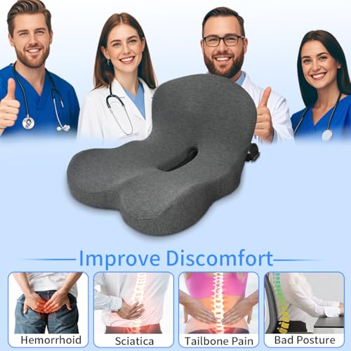 Image of Memory Foam Seat Cushion,Office Chair Cushion with Lumbar Support for Back Pressure Relief, Car Seat Cushion with Adjustable Strap,Sciatica Pad Cushions for Car,Truck, Desk,Gaming Chair