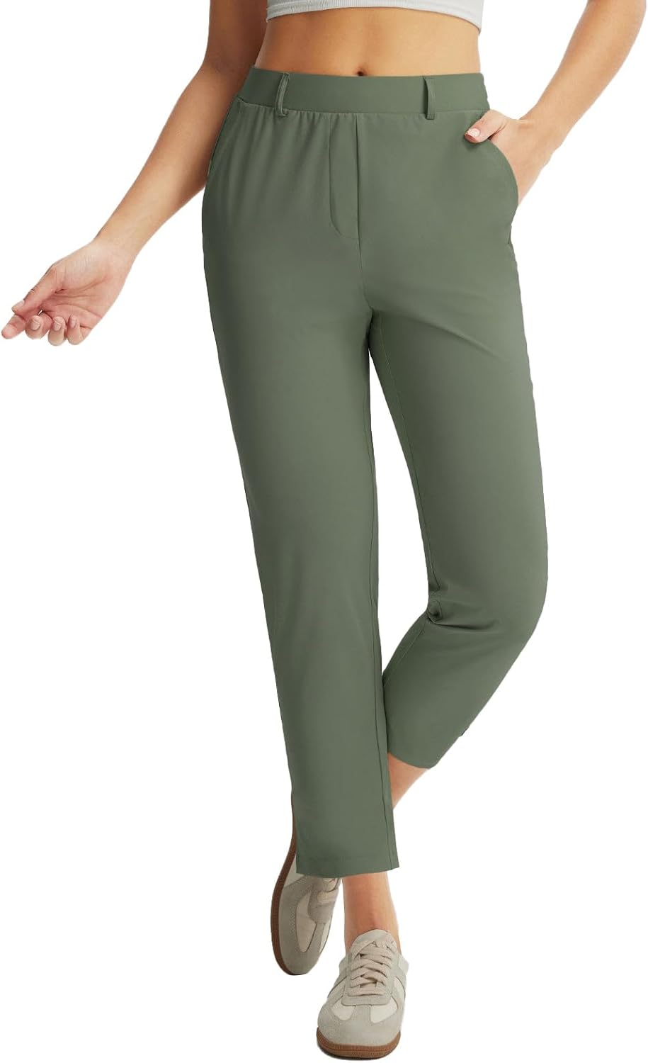 baleaf Women's Golf Pants with Belt Loop Deep Pockets Stretch Travel Casual Work Petite Ankle Slacks Lightweight