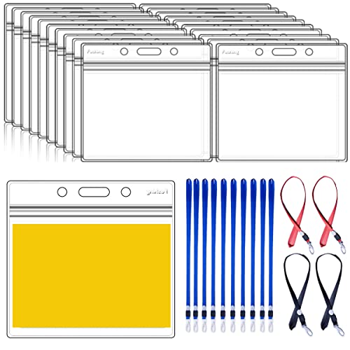 Porte Badges,RIASEVI 100 Pièces ID Carte Porte Badge Transparent Plastique étanche Porte-Badges Porte Badge avec Cordon Cou Pour Bureau et Exposition(B) Cover