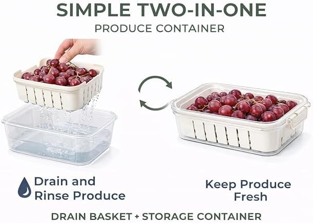 Divided Fridge Storage Boxes With 4 Serving Veggie Tray with Lid and Handle, Fridge Organizer with Removable 4 Compartment, Fridge Storage Containers