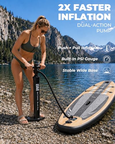 Image of BM Paddle Board Inflatable Stand Up Paddle Board, SUP Paddleboard for Adult, Premium Accessories | Non-Slip EVA Deck & Foam Handles, Camera Mount, Double Action Pump, 85L Travel Backpack