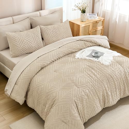 Image of Andency Oversized Queen Size Comforter Set with Sheets Khaki - 7 Pieces Bed in a Bag Oversized Queen Boho Tufted Lightweight Bedding Sets with Comforter, Sheets, Pillowcases & Shams