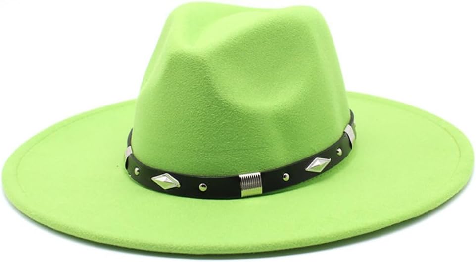 Wide Brim Fedora Hat with Studded Band, Classic Western Style, Dark Gray