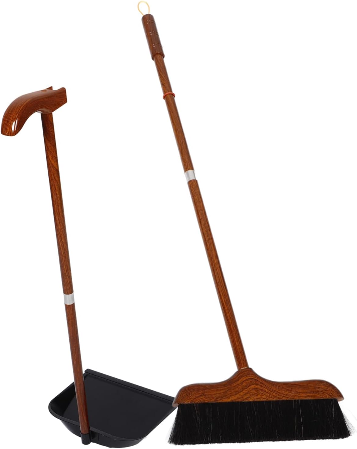 GLEAVI Redwood Broom Dustpan Set Long Handled Brush Dustpan Soft Horsehair for Fine Dust Cleaning