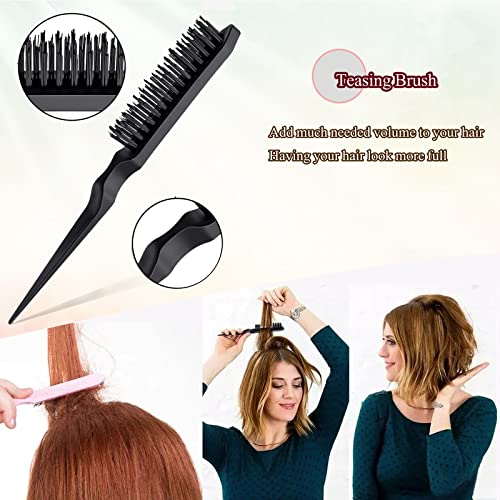 Edge Brush Teasing Brush Hair Comb Set With Wide Tooth Comb Rat Tail Comb And Hair Clips For Women Kids Baby Girls Smoothing Combing & Styling Hair (Black S) #TOP3