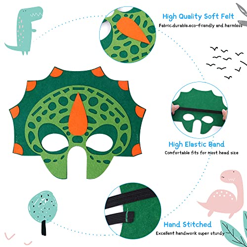URAQT Dinosaur Masks for Kids 12 Pcs Felt Dinosaur Cosplay Mask - Image 3