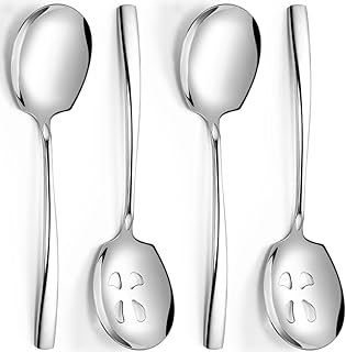Serving Spoons Set 9.14 Inch Slotted Spoon Serving Spoon Stainless Steel Serving Utensils for Buffet Parties Catering Dishwasher Safe(Set of 4, Silver)
