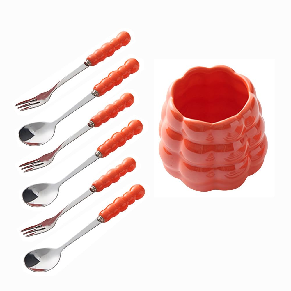 Juego de palillos de frutas de postre, 6 tenedores de acero inoxidable para vajilla, bonito diseño con tarro de almacenamiento creativo para uso doméstico