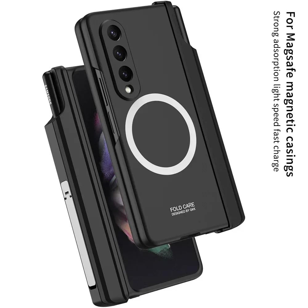 Funda Magnética para Samsung Galaxy Z Fold 5 4 3 Funda Admite Carga Inalámbrica con Membrana de Carcasa con Ranura para Bolígrafo para Funda Z-Fold3, Verde 2, para Samsung Galaxy Z Fold 5