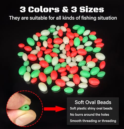 KJEIM Glow Fishing Beads 180/330/600pcs Oval Soft Rubber Luminous Bait Eggs for Rigs Steelhead Trout Bass Salmon Lure Making (6mm*10mm(330pcs))