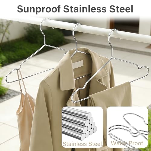Vakoo Coat Hanger, 10 Pack Metal Wire Hangers for Clothes, Stainless Steel, Heavy Duty, Ultra Thin, Space Saving, 16.5 Inch - Thumbnail 3