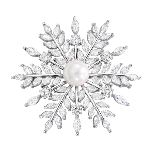SELOVO Bridal Zircon CZ Bouquet Snowflake Brooch