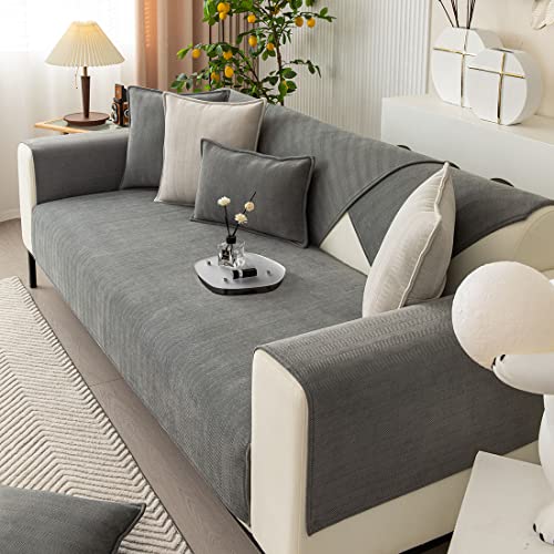 Vctops Farmhouse Chevron Stripe Sofa Slipcover Furniture Protector Solid Color Sectional Couch Cover Non Slip Soft Sofa Cover For Dogs, Cats, Children, Pets (Grey,28"X28") #TOP3