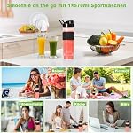 Mixer, 500W Smoothie Maker & Standmixer & Mixer Smoothie Maker mit 570ml Smoothie Flaschen BPA frei Tritan,Tragbarer Blender Smoothie Maker aus Edelstahl 4-Blatt für Shake, Smoothie und Babynahrung – Bild 3