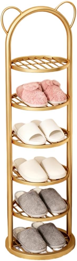 6-Tier Gold Vertical Shoe Rack, Slim Metal Corner Shoe Shelf Organizer for Small Spaces, Cute Cat Ear Slipper Stand Holder, Narrow Storage Tower for Entryway, Bedroom, Closet & Dorm (Golden)
