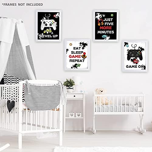 WERNNSAI Unframed Video Game Art Print - Set of 4 Inspirational Words Quote Poster for Boys Kids Watercolor Funny Gaming Theme Pictures for Home Bedroom Playroom Nursery Decor 20cm x 25cm