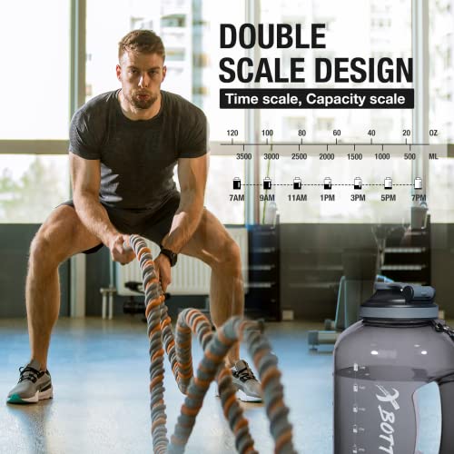 1 Gallon Water Bottle With Chug Lid , Bpa Free Dishwasher Safe 128Oz Large Water Bottle With Motivational Time Marker And Handle Leak-Proof Big Black Water Jug For Camping Sports Workouts (Chug Lid) #TOP3