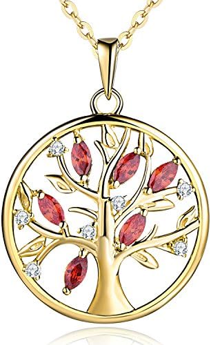 JO WISDOM Tree of Life Necklace,925 Sterling Silver Family Birthstone Tree Coin Pendant Necklace
