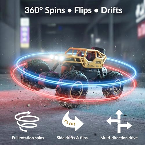 Image of Lilplay Monster Truck | Rechargeable Remote Control Car for Kids | Rock Crawler 5 Function 1:18 RC Car with Smoke | Offroad High Speed Rock Climbing Toys for Boys (Golden)