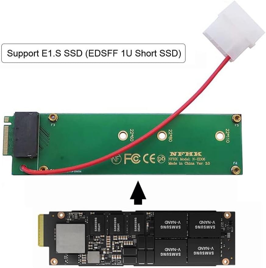 Ruler 1U GEN-Z EDSFF Short SSD E1.S to NVMe NGFF M-Key 4X Host Carrier Adapter with Power