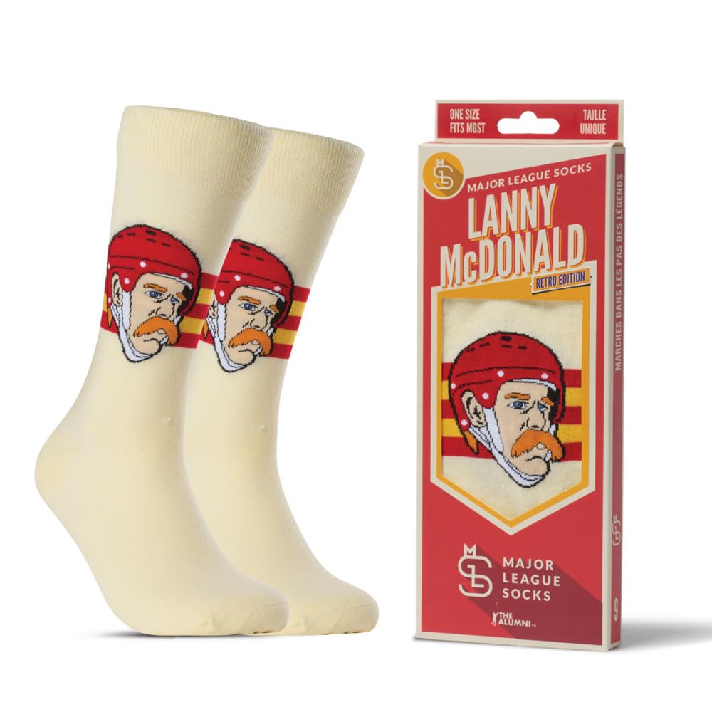 Major League Socks - NHL Calgary Lanny McDonald Retro Ice Hockey Socks - Unisex Apparel for Hockey Fans, Perfect Holiday Gift for Athletes, Sports Enthusiasts & Collectors, Durable, Size 7-13