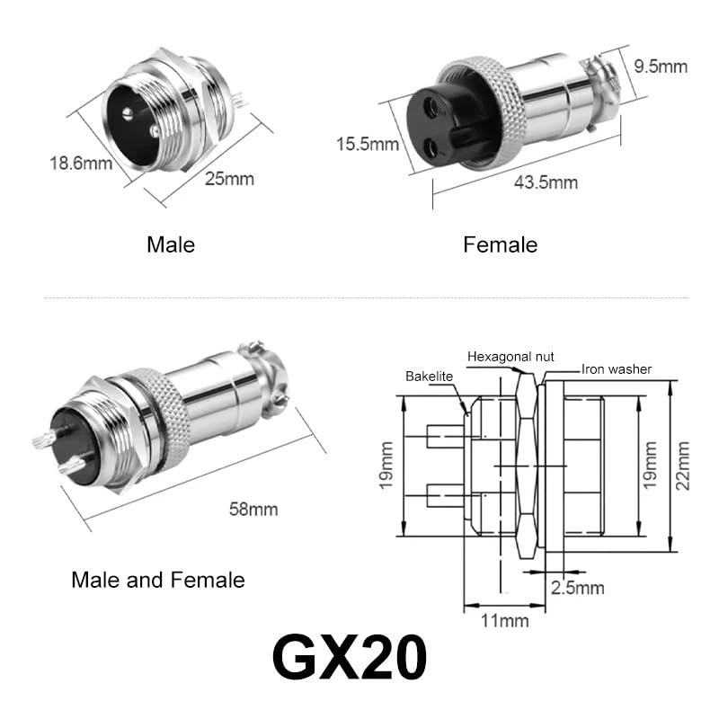 5 Sets Conectores Aviation GX12 GX16 GX20 5 Pin miniatura 5