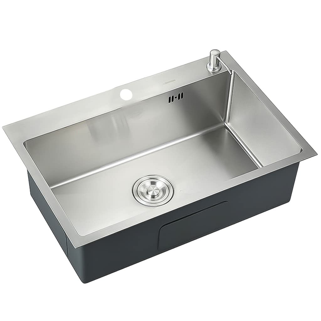 ZQFHSX Kitchen sink, Undermount Single Bowl Bar Sink, 304 Stainless Steel Prep Sink With Drainer And Sewer Pipe, Drop-In Or Installation (Size : 60x45cm)