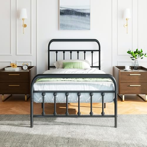 Image of Shintenchi Full Size Bed Frame with Headboard and Footboard, Metal Mattress Foundation with Under Storage, Steel Slats, No Box Spring Needed, Noise Free, Gray