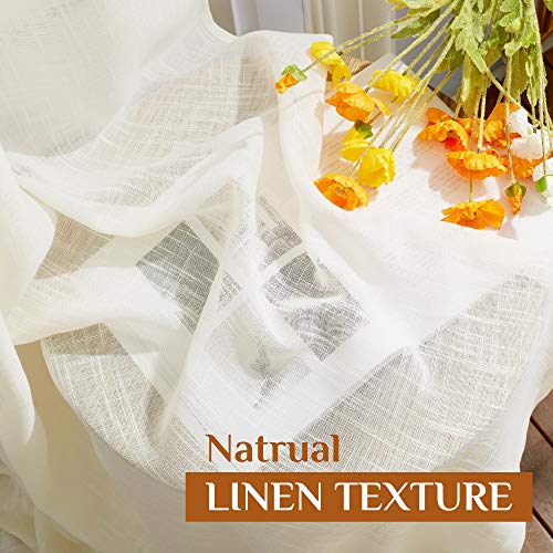 Nicetown Linen Sheer Curtains For Large Windows, Rod Pocket & Tab Top Semitransparent Living Room Sheer Linen Drapes Privacy With Light Filter For Hall/Porch/Villa, Natural, W52 X L108, 2 Panels #TOP5