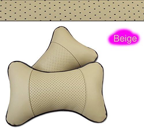 2/Pcs Cream Genuine leather headrest neck pillow Car Auto Seat cover Head Neck Rest Cushion Headrest Pillow