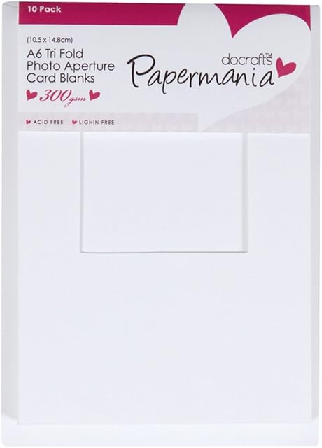 Papermania A6 300 GSM Tri Fold Window Photo Aperture Cards and Envelopes, Pack of 10, White