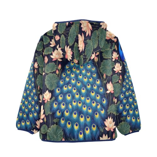 Peacock Among Lotus Flowers Toddler Fleece Jacket Girl Boys Hooded Fleece Jacket Coat Warm Outwear Zip-up 3-10T2