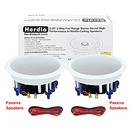 Herdio 5.25 Inch 300 Watts Ceiling Speakers, Premium Spring Loaded In Wall Speaker, For Home Theater Living Room Office(2 Speakers) #TOP6