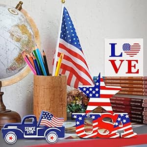 4th of july decor patriotic decorations 4pcs wooden star usa love car sign fourth of july table decorations memorial day red white and blue decor  urban country home decor