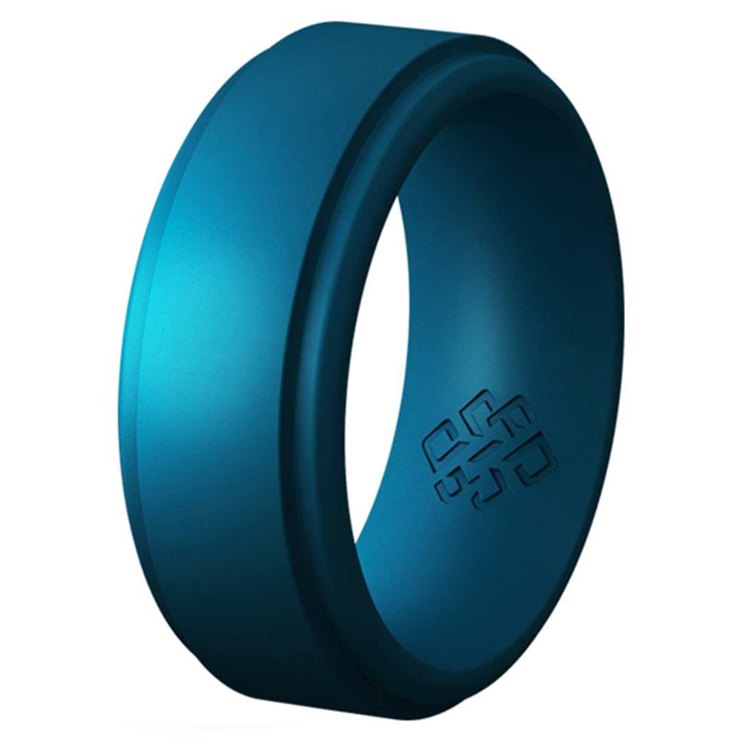 Knot Theory Step Edge Silicone Rings for Men - Breathable 9mm Rubber Wedding Band in Black, Gold, Silver, Blue, Green, or Red