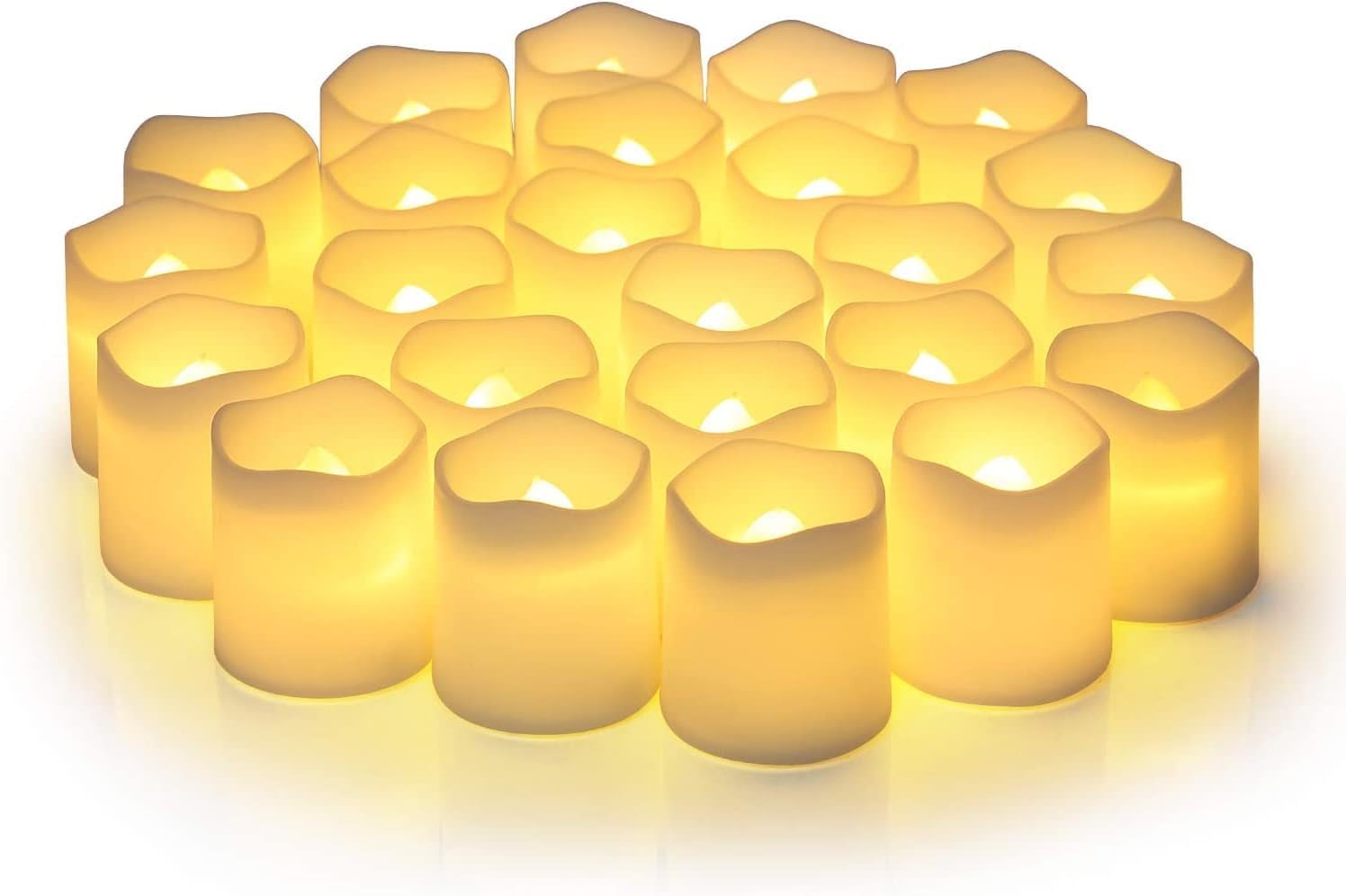 SHYMERY Flackernde flammenlose Votivkerzen mit Timer, 24 Stück, 15 Tage länger, batteriebetriebene LED-Teelichter in warmweiß, für Hochzeit, Tisch, Festival, Feier, Halloween, Weihnachtsdekoration