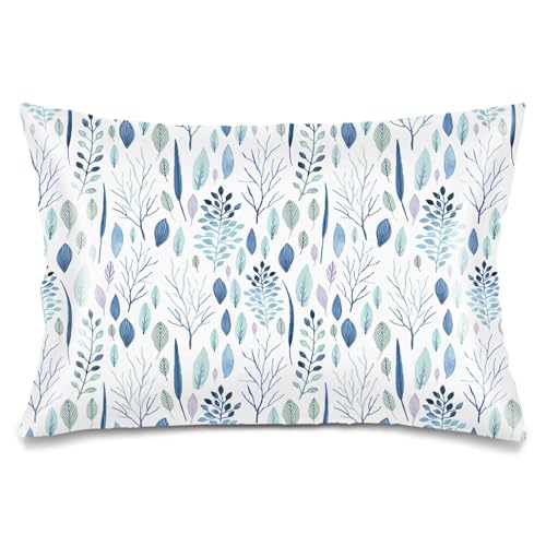 Silk Satin Pillowcase for Hair and Skin,White and Blue Throw Pillow Cover Queen Size Pillowcases Envelope Closure,Eucalyptus Leaves Pillow Covers Soft Bed Cushion Cases for Sleeping,20"x30"
