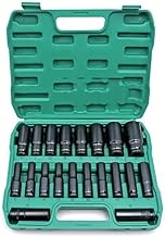 Harboan 20 Pieces 1/2-Inch Square Drive 78mm Deep Impact Socket Hex Set, 6-Point Standard Metric Sizes CR-V Steel 10mm to 24mm (20 in 1) (20 in 1 impact socket set)
