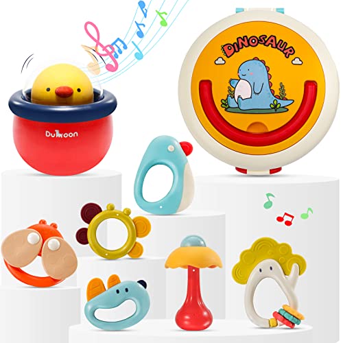 Image of Baby Rattles Teether Set with Wobble Toy, Grab Shaker and Spin Rattle Toy with Storage Box, Interactive Early Educational Rattles Baby Newborn Gift for 3 6 9 12 Month Infant, Boys, Girls
