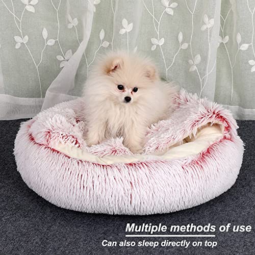 Cat Bed Plush Hooded Cat Bed Cave, Cozy For Indoor Cats Or Small Dog Beds, Cat Calming Bed, Doughnut Calm Anti-Nxiety Cat Bed For Small Medium Pets Snooze Sleeping Indoor (Plush Ceiling-Pink) #TOP4