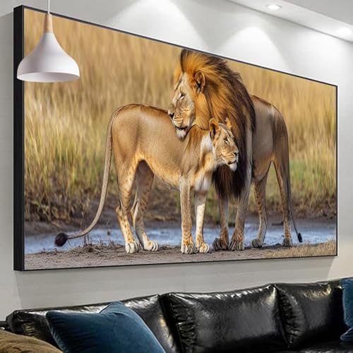 Peinture diamant forêt et lion : décoration murale salon xxl à faire soi-même