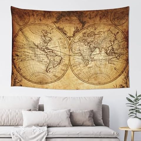 MOUNDHONG World Map Hemisphere Vintage Tapestry Wall Hanging, Art Tapestry Retro Wall Art Large Wall Tapestries for Bedroom College Dorm Living Room Decor 40 x 60 in Cover