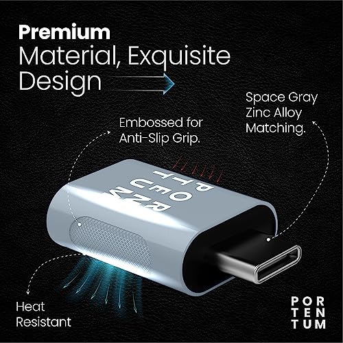 PORTENTUM Adaptador USB C a USB - 3 Unidades 3.0 (3.1) OTG Velocidad 10Gb Cuerpo Premium Zinc con Alta Resistencia al Calor - Adaptador USB a Tipo c de Solo 5 Gramos - imagen 7
