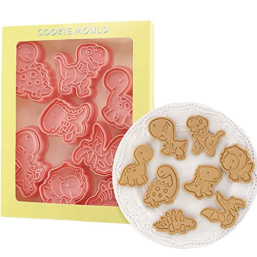 Sunjun 8 Pcs Dinosaur Plastic Pastry Cutters for Baking Cookie Set DIY Cake Fondant Bakeware Decoration Makes Chocolate Mould Dough etc